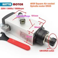 Square 4KW Air-Cooled Spindle Motor ER25 220V 18000rpm for CNC Router Engraving